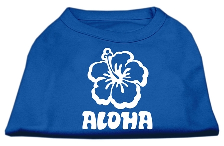 Aloha Flower Screen Print Shirt Blue XS